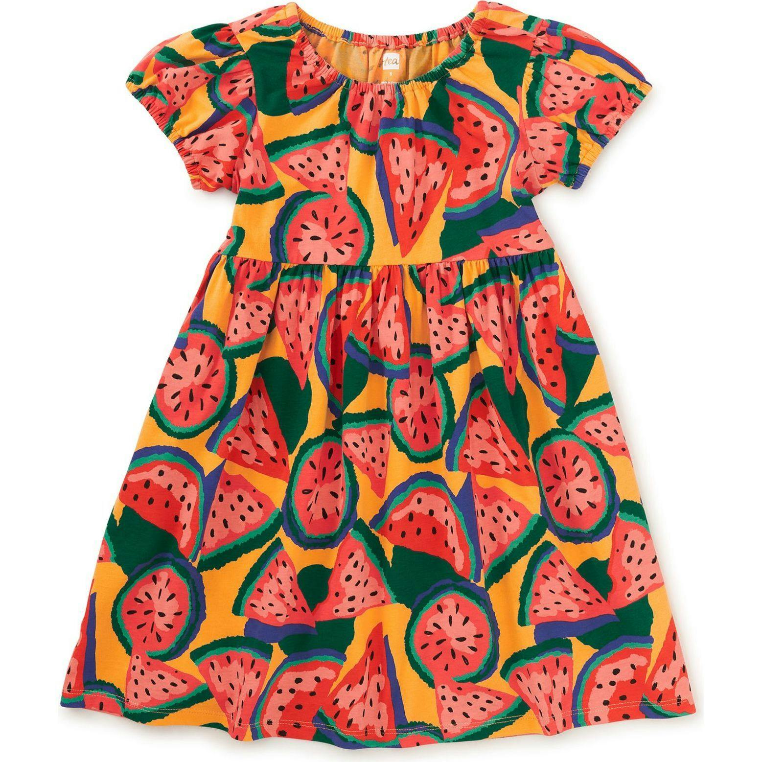 Puff Sleeve Empire Dress, Orange