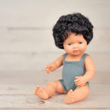 Colourful Edition Collection - Baby Doll Caucasian Curly Black Hair Boy 15'' (grey rompers)