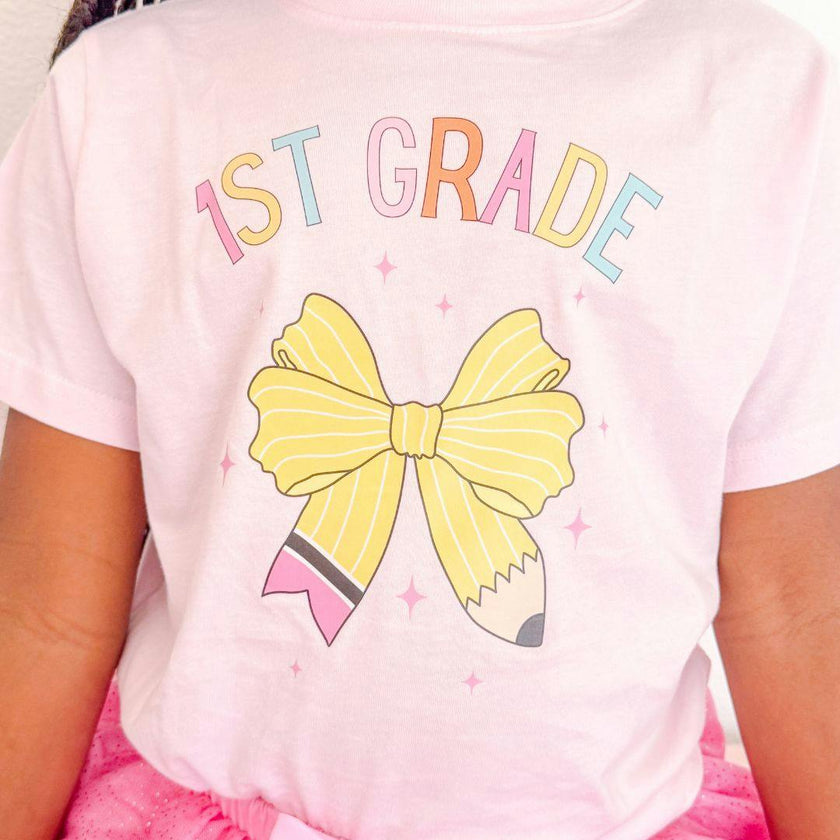 First Grade Pencil Bow Short Sleeve T-Shirt