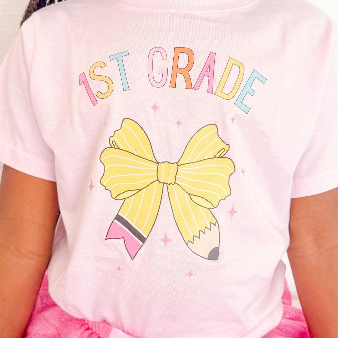 First Grade Pencil Bow Short Sleeve T-Shirt