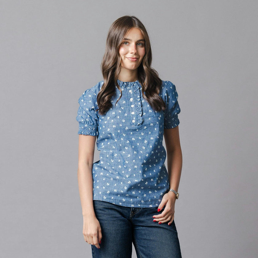 Organic Chambray Puff Sleeve Top