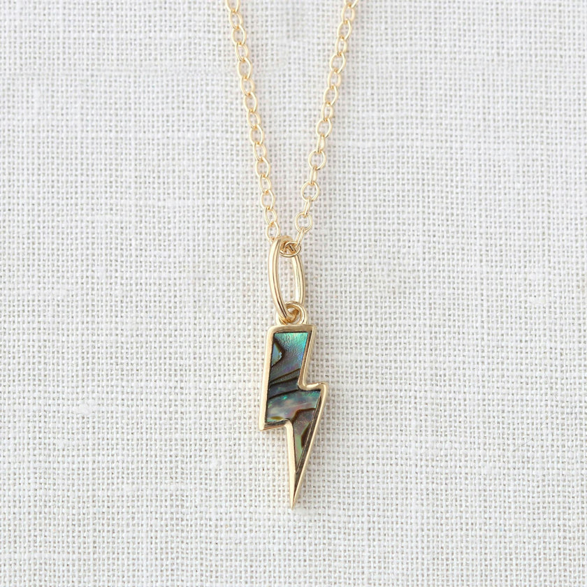 Abalone Lightning Bolt Charm Necklace