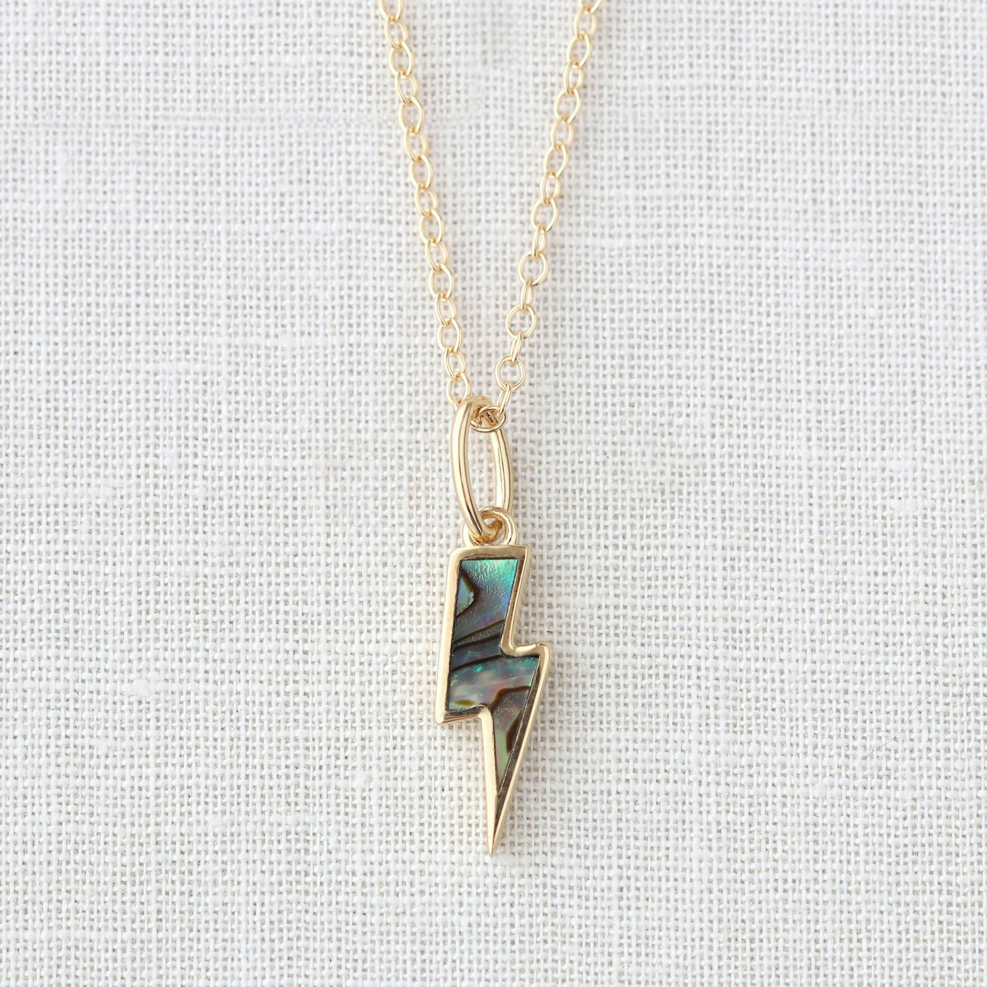 Abalone Lightning Bolt Charm Necklace