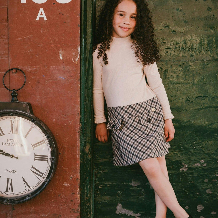 Long Sleeve Bi-Material Mock Neck Dress and Plaid