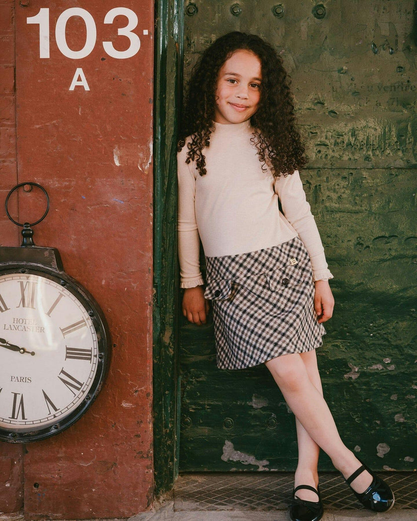 Long Sleeve Bi-Material Mock Neck Dress and Plaid