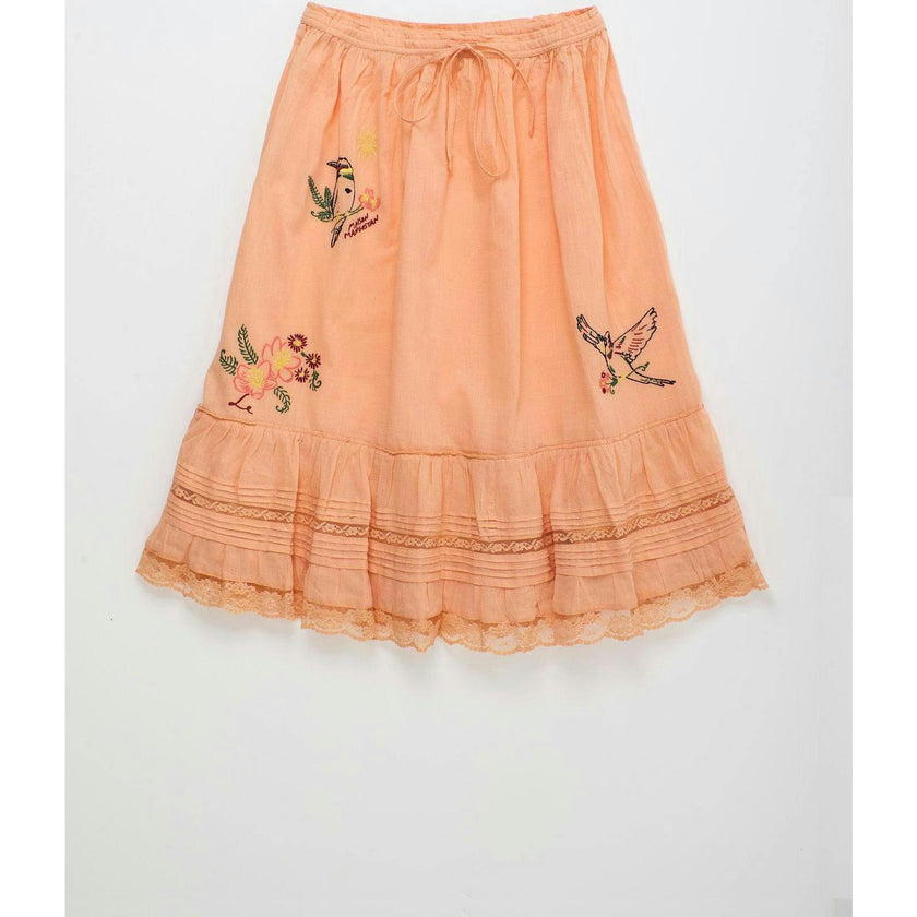 BIRDS EMBROIDERED SKIRT PEACH