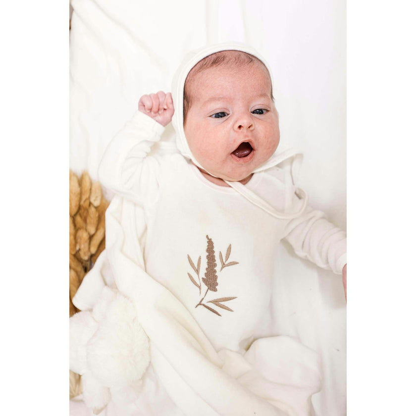 Floral Embroidered Round Neck Long Sleeve Footie