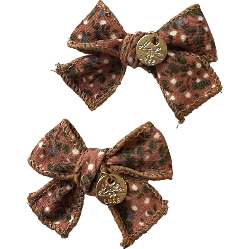 Elsie Printed Corduroy Double Bow Clip