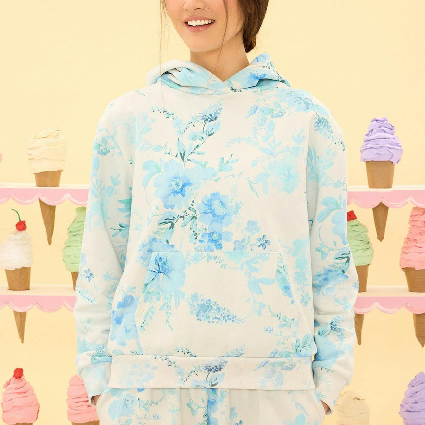 Kian Hooded Sweatshirt in Blue Aquarelle Fleur