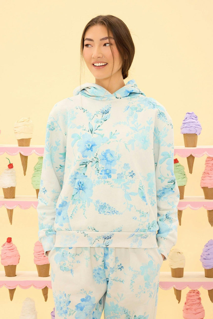 Kian Hooded Sweatshirt in Blue Aquarelle Fleur