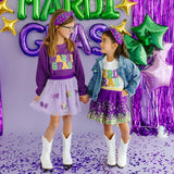 Mardi Gras Sequin Patch Short Sleeve T-Shirt - White