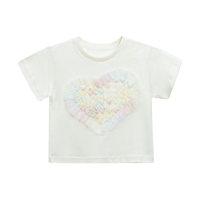 Cream Rainbow Heart Applique T-Shirt