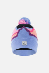 Winter Knit Hat With Pompom Black Printed Mountains