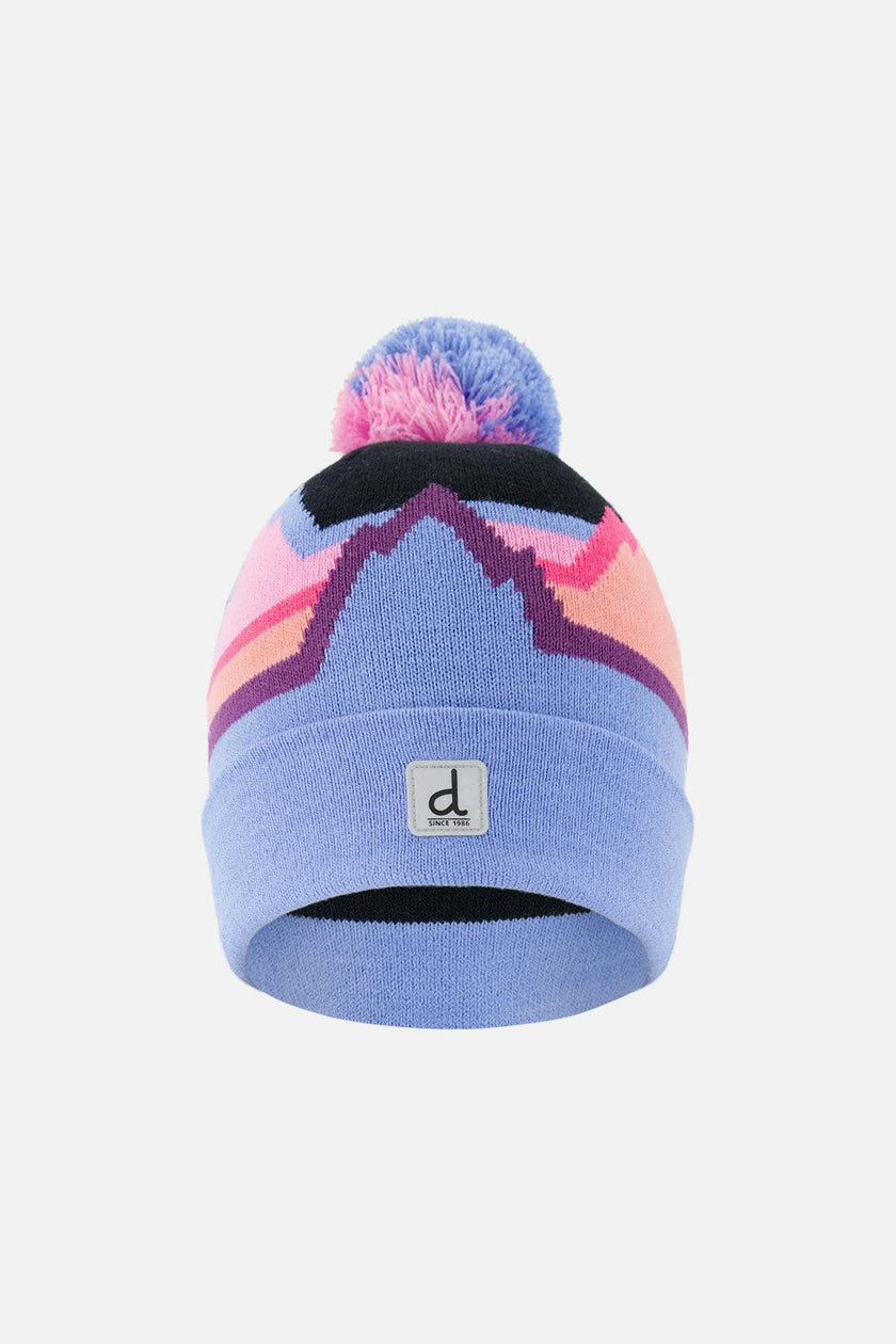Winter Knit Hat With Pompom Black Printed Mountains
