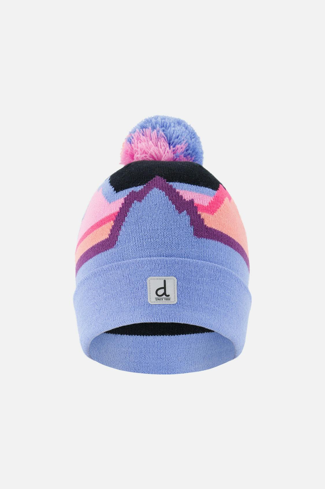 Winter Knit Hat With Pompom Black Printed Mountains