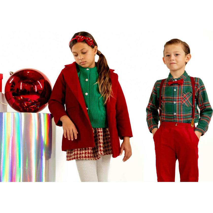 Jr Star Premium Child Festive Plaid Button Up and Bow Tie Set