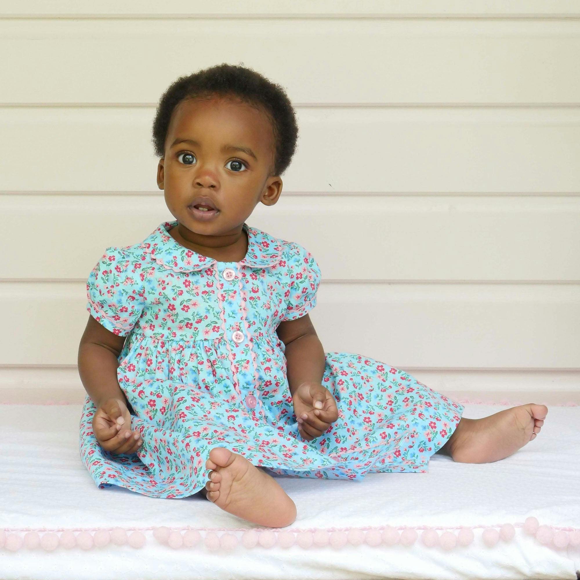 Blue Floral Button Front Dress & Bloomer