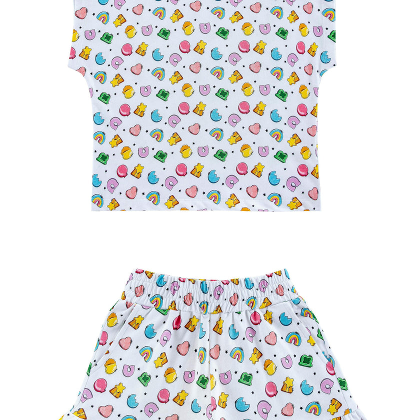 Lightweight French Terry Ruffle Shorts Lounge Set, Good Luck Charms