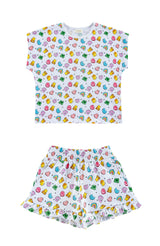 Lightweight French Terry Ruffle Shorts Lounge Set, Good Luck Charms