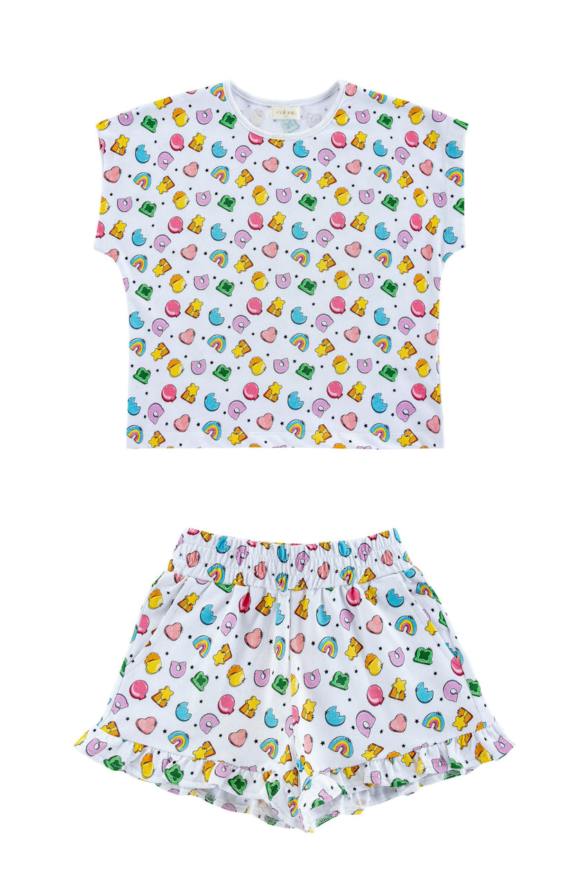 Lightweight French Terry Ruffle Shorts Lounge Set, Good Luck Charms
