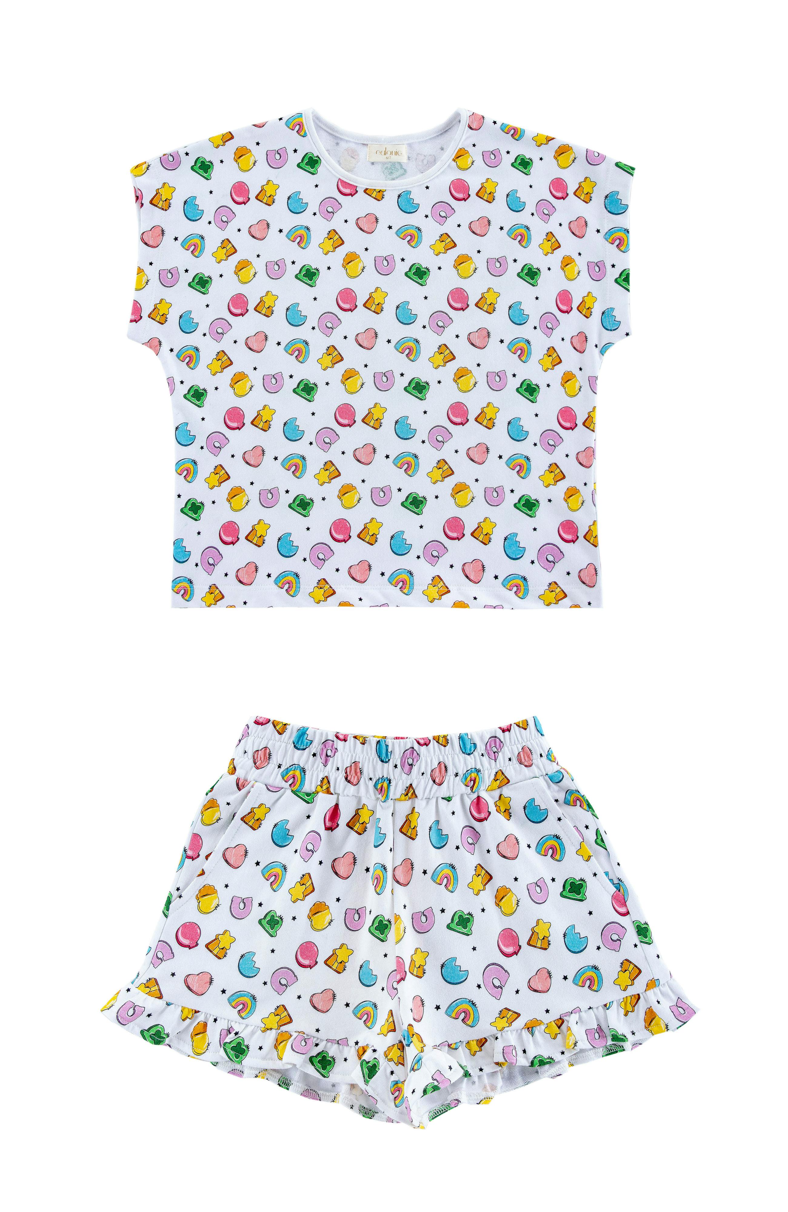 Lightweight French Terry Ruffle Shorts Lounge Set, Good Luck Charms