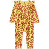 Babys Ruffle Envelope Neck Front Snap Romper, Yellow