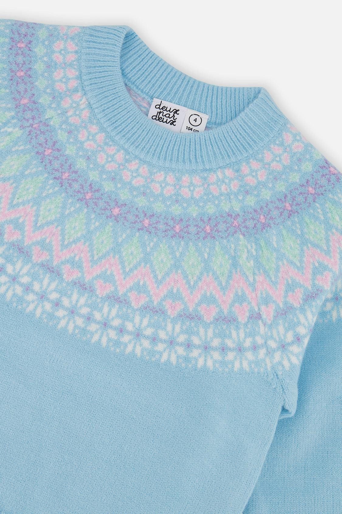 Knit Sweater With Nordic Jacquard Light Blue