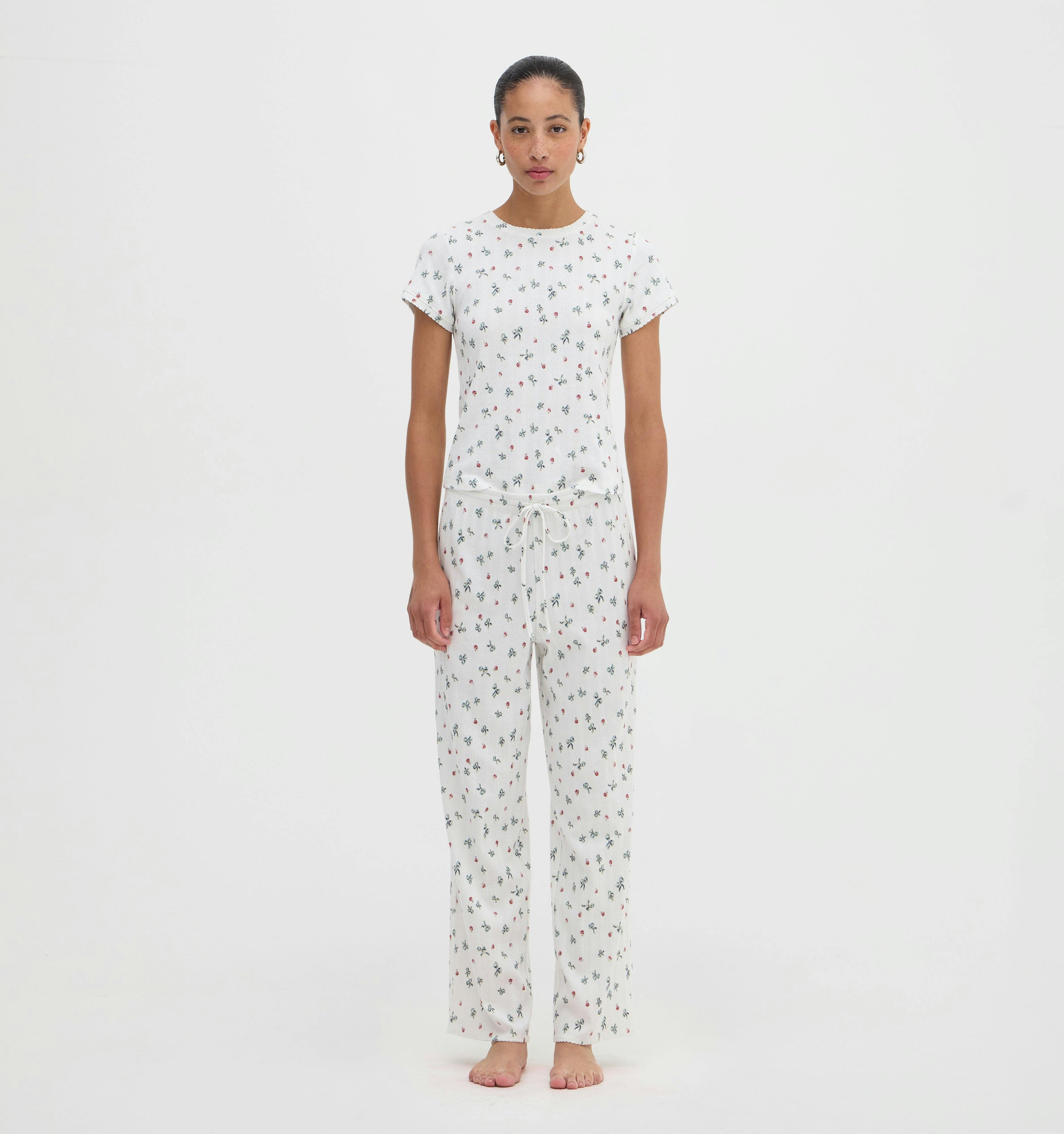 The Cleo Pointelle PJ Set - Rosie Bow Toss, Ivory