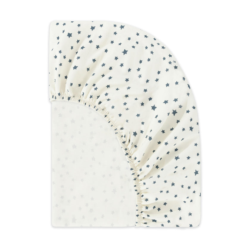 Crib Sheet in GOTS Certified Organic Brushed Cotton in Ivory with Navy Stars