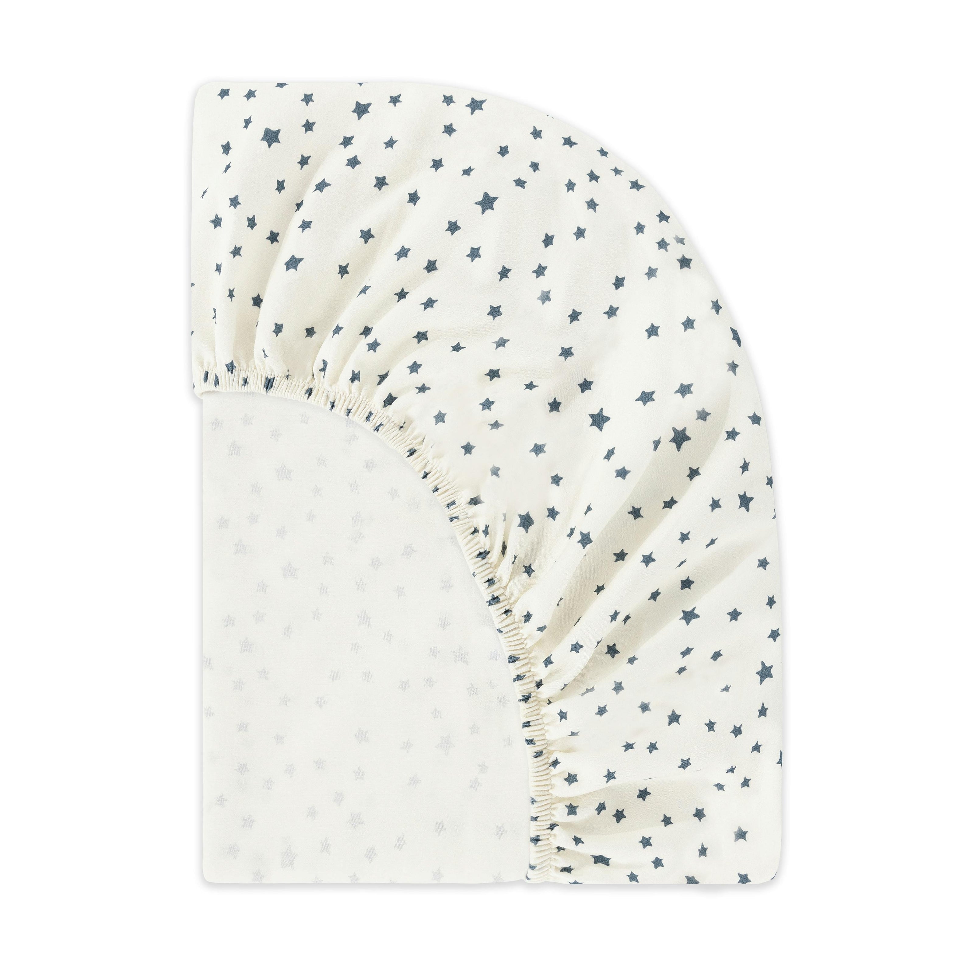 Crib Sheet in GOTS Certified Organic Brushed Cotton in Ivory with Navy Stars