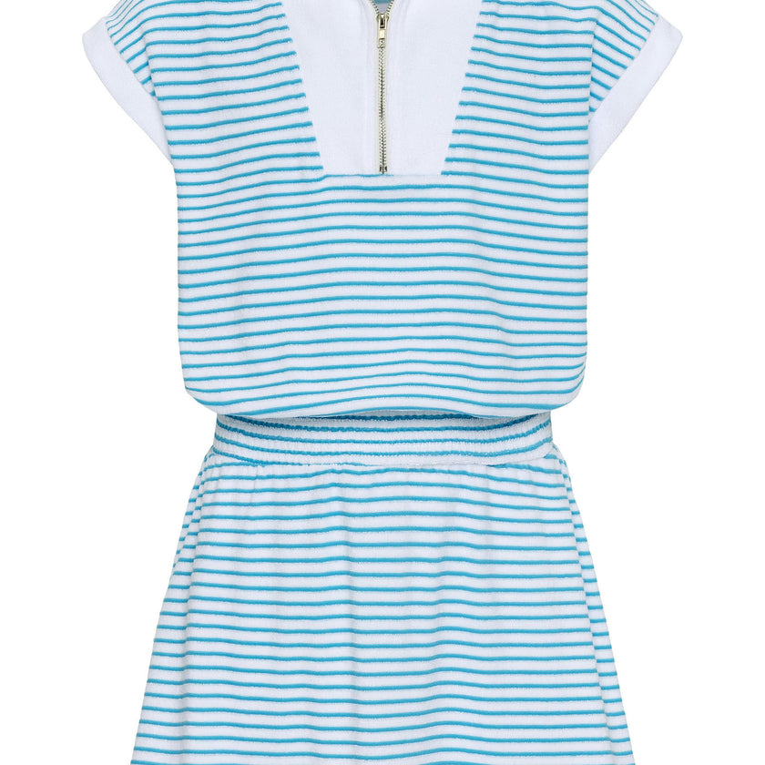 Wynne Dress Turq/White French Terry