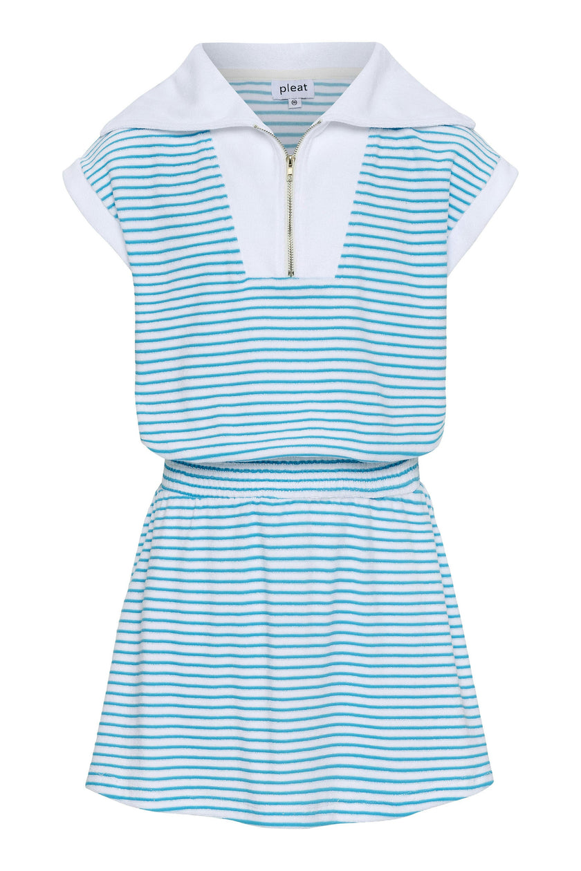 Wynne Dress Turq/White French Terry
