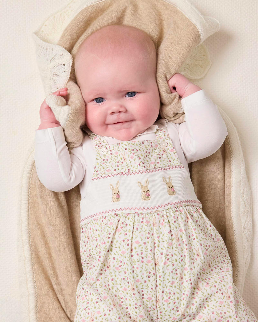 Baby Smocked Overalls Set in Bunny