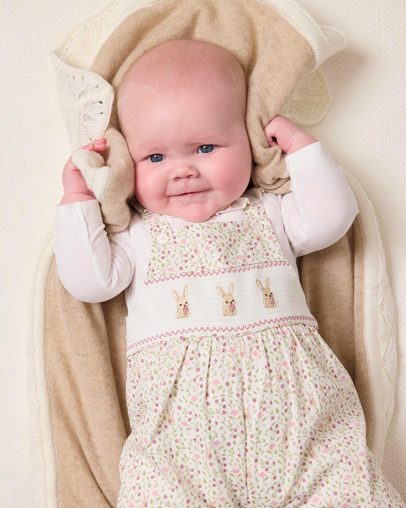 Baby Smocked Overalls Set in Bunny