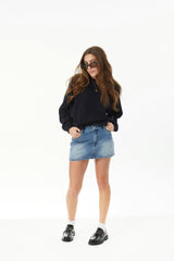 Cooper Light Wash Denim With Studs Skirt