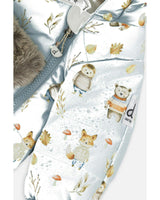 Baby One Piece Snowsuit Adapted For Car Seats Blue Animal Print