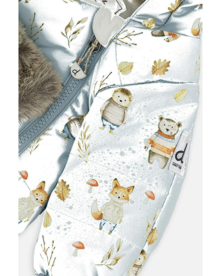 Baby One Piece Snowsuit Adapted For Car Seats Blue Animal Print