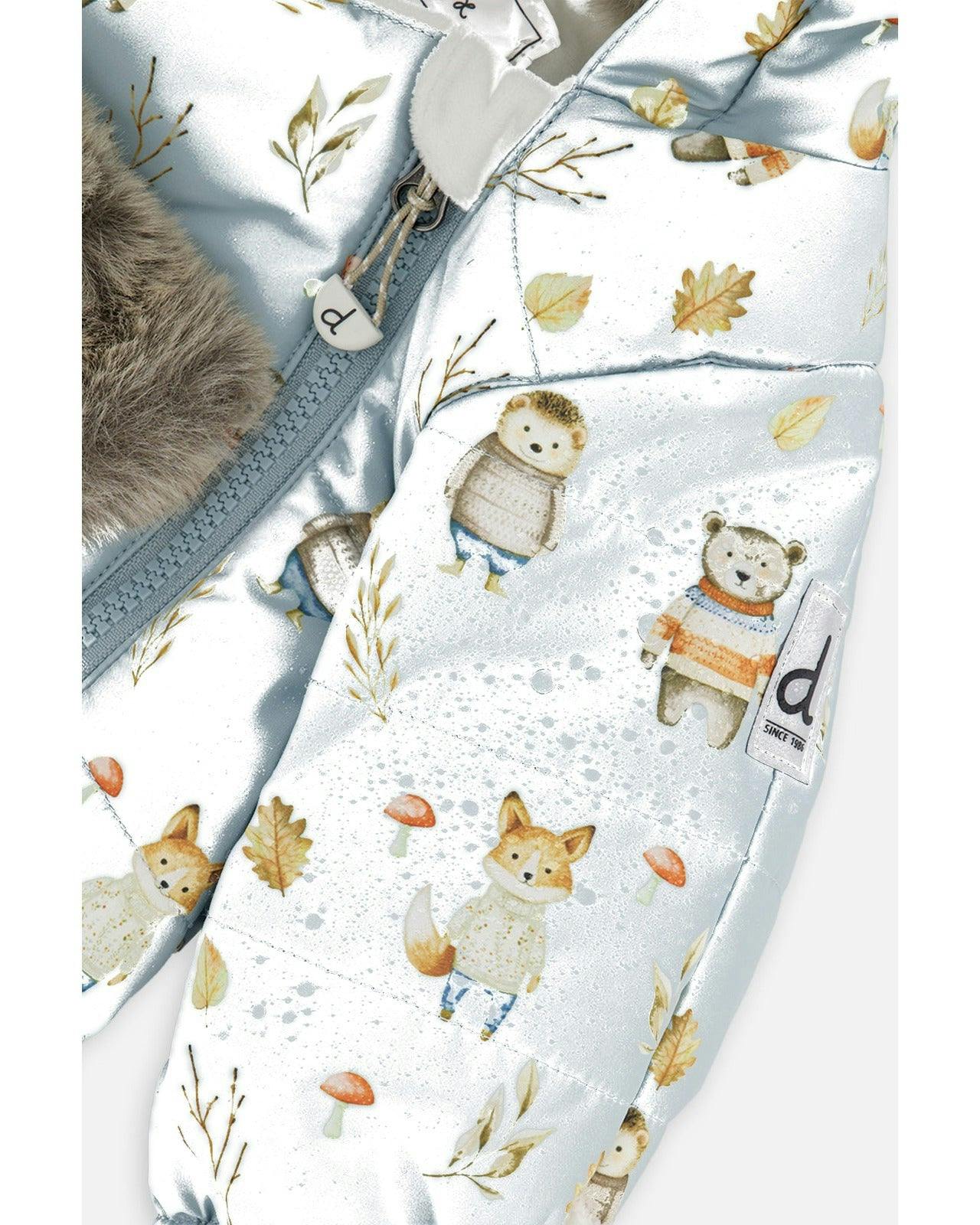 Baby One Piece Snowsuit Adapted For Car Seats Blue Animal Print
