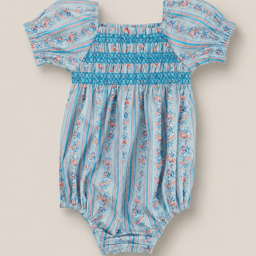 Baby Sunday Best Romper in Rosette Linear Stripe