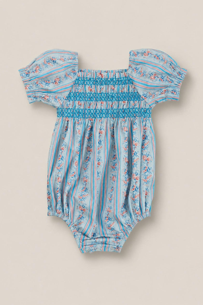 Baby Sunday Best Romper in Rosette Linear Stripe