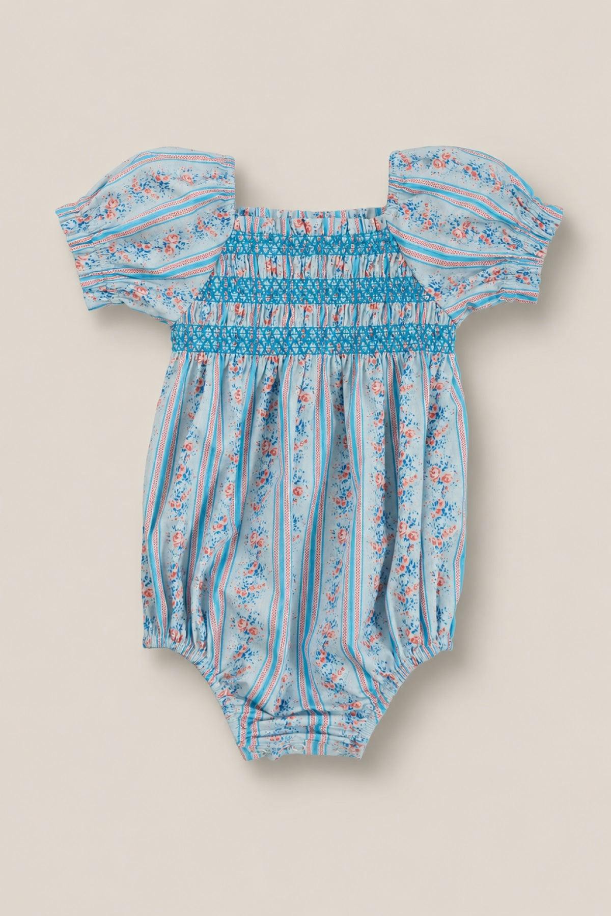 Baby Sunday Best Romper in Rosette Linear Stripe