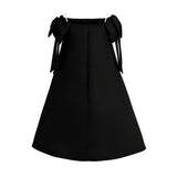 Black Luneta Off-Shoulder Bow Dress