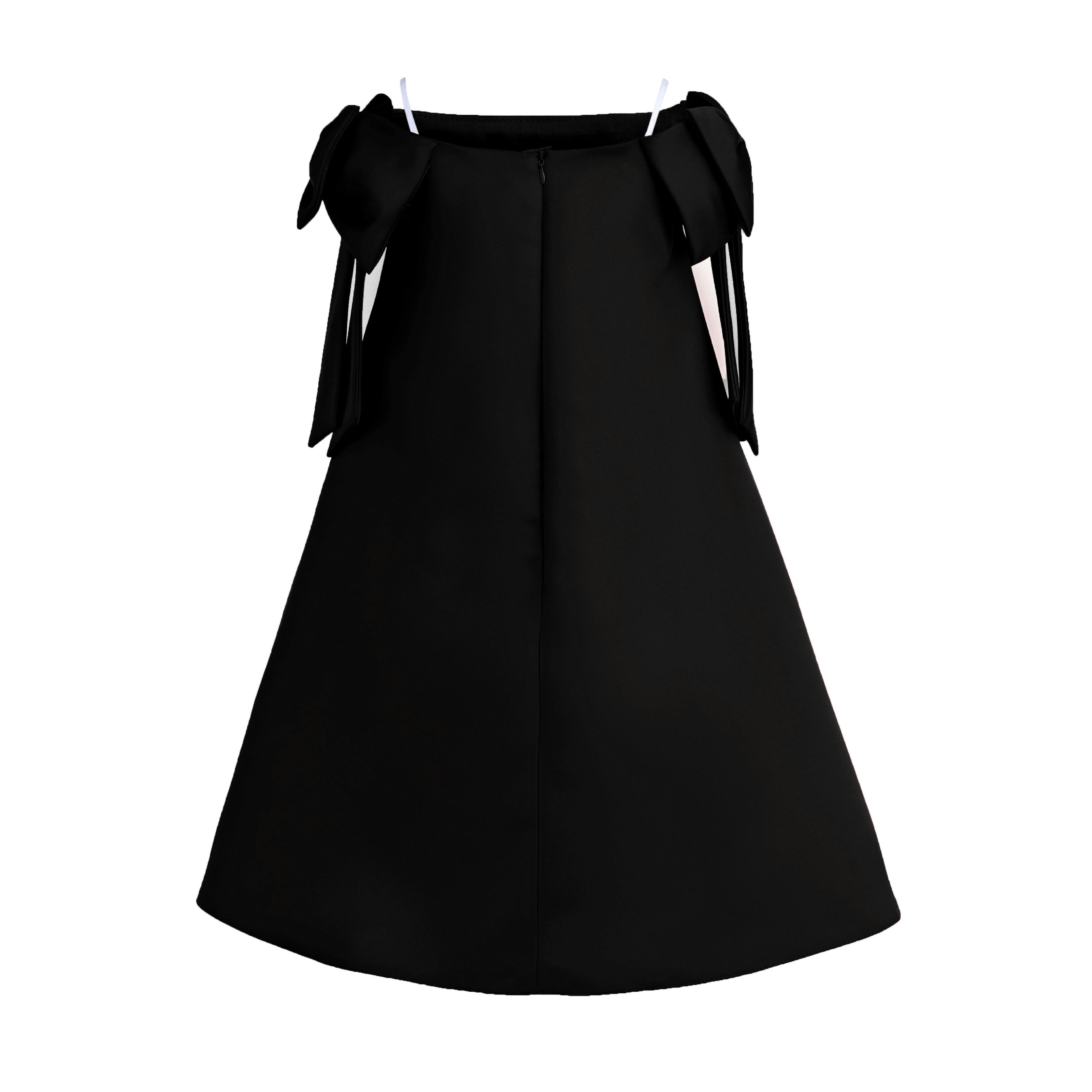 Black Luneta Off-Shoulder Bow Dress