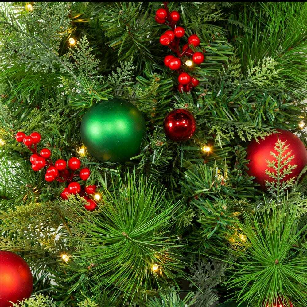 Pre-Lit Red And Green Wall Tree With Bow