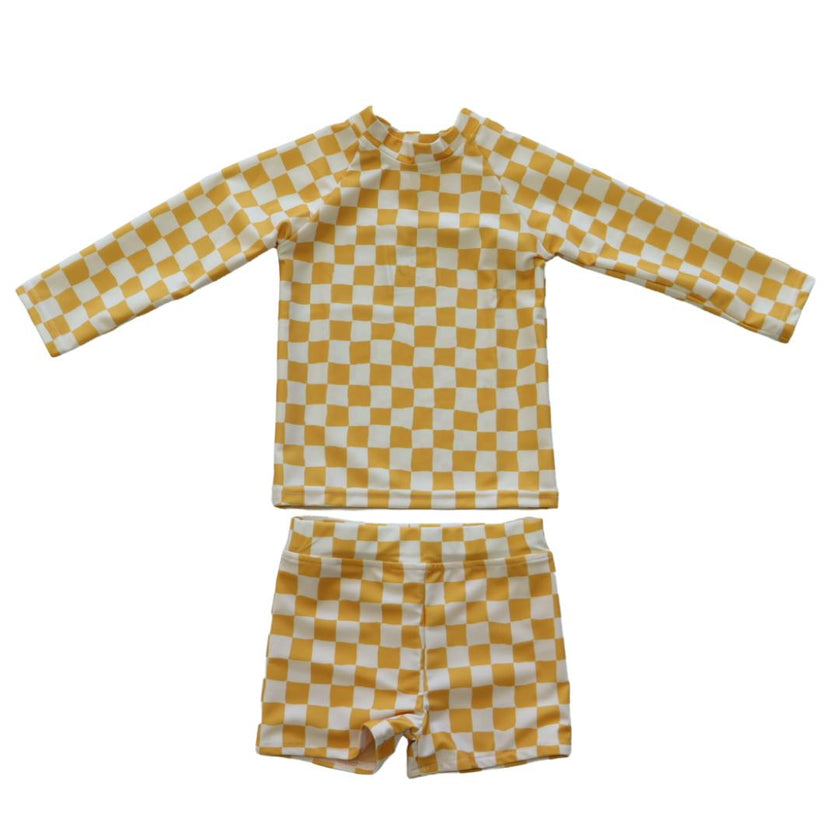 Kids Yellow Check Rash Guard