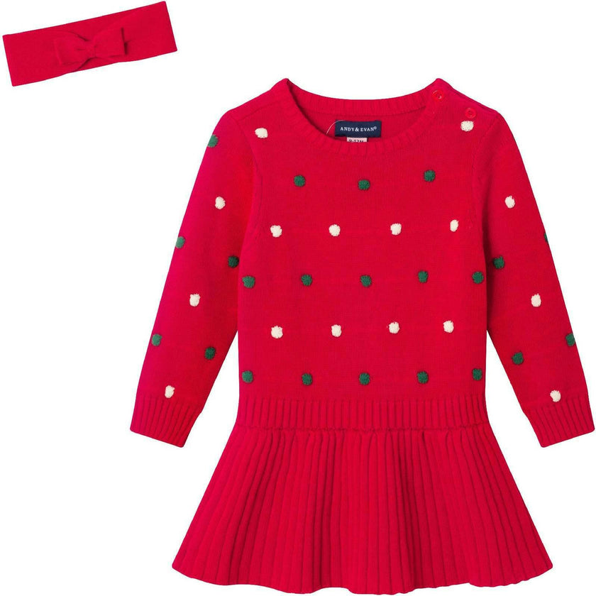 Infant Bubble Sweater Rib Knit Twofer Dress & Headband
