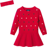 Infant Bubble Sweater Rib Knit Twofer Dress & Headband