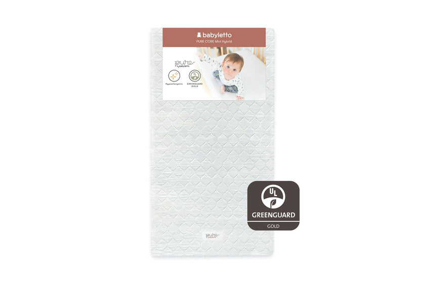 Babyletto Pure Core Mini Crib Mattress | Hybrid Quilted Waterproof Cover | Lightweight