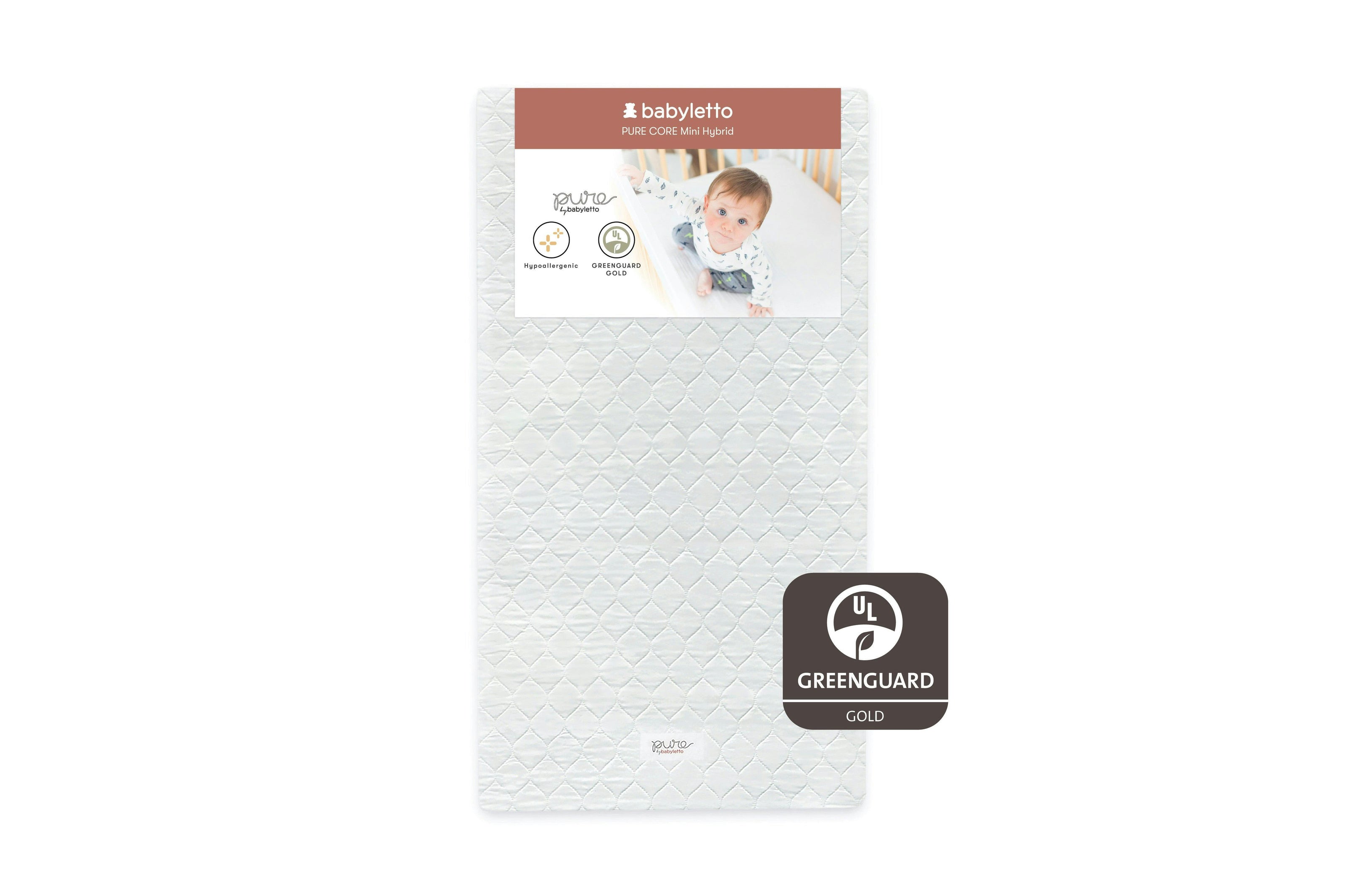 Babyletto Pure Core Mini Crib Mattress | Hybrid Quilted Waterproof Cover | Lightweight