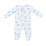 Puppy Toile Blue -  2 Way Zipper Footie, Swaddle  & Bandana Bib Set